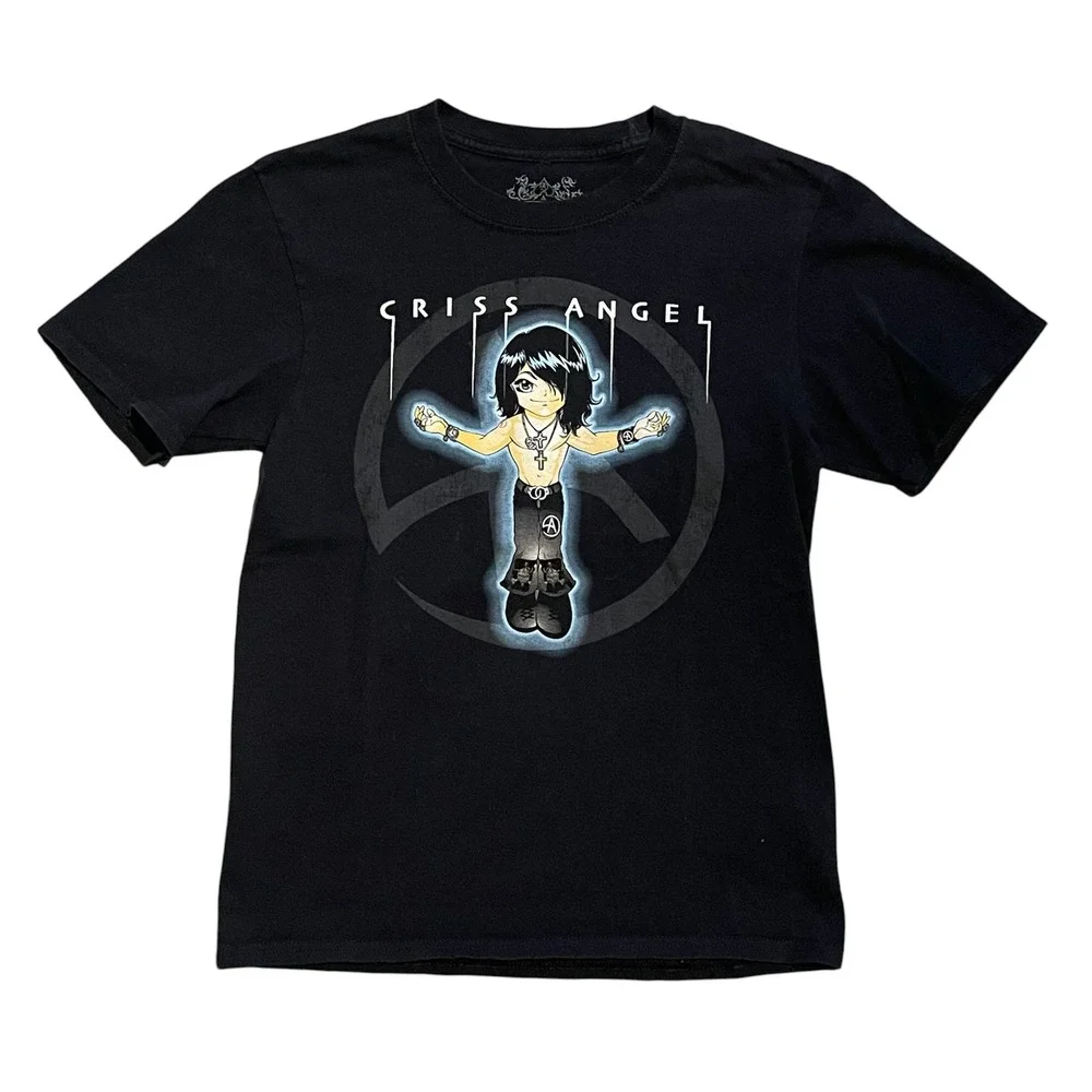 Criss Angel Mindfreak Kids Large Black Graphic T-Shirt Anime Magic Goth‎ Y2K